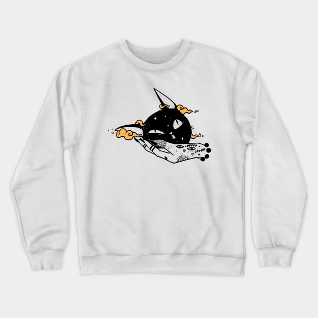 Cute Black Cat Head And Witch Hand Crewneck Sweatshirt by cellsdividing